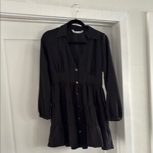 Zara Black Pleated Long Sleeve Dress